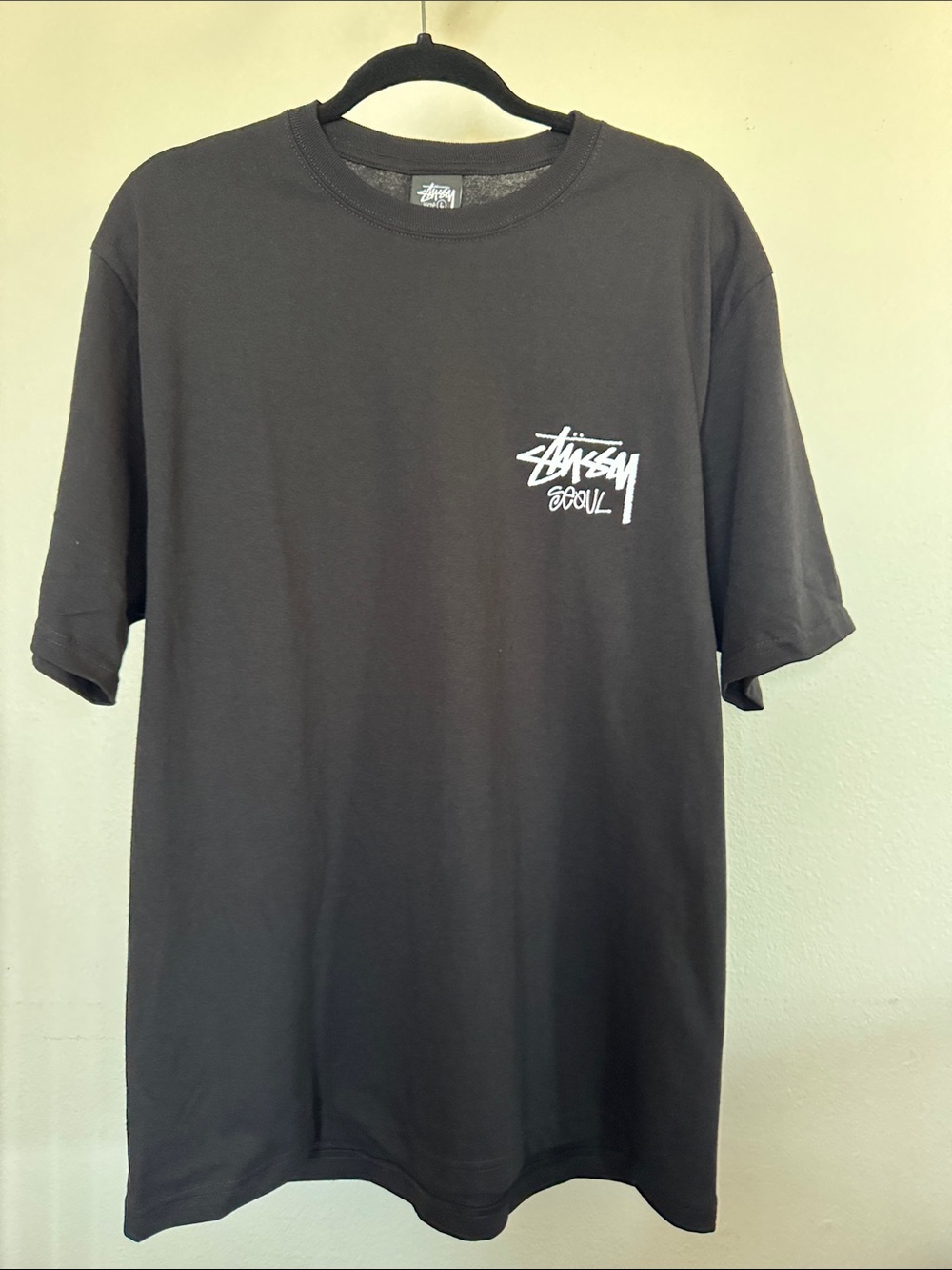 Stussy Black Tee with White Seoul Logo